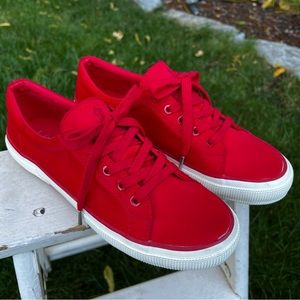GORGEOUS! Lauren Ralph Lauren Cherry Red Satin Sneakers🍒
